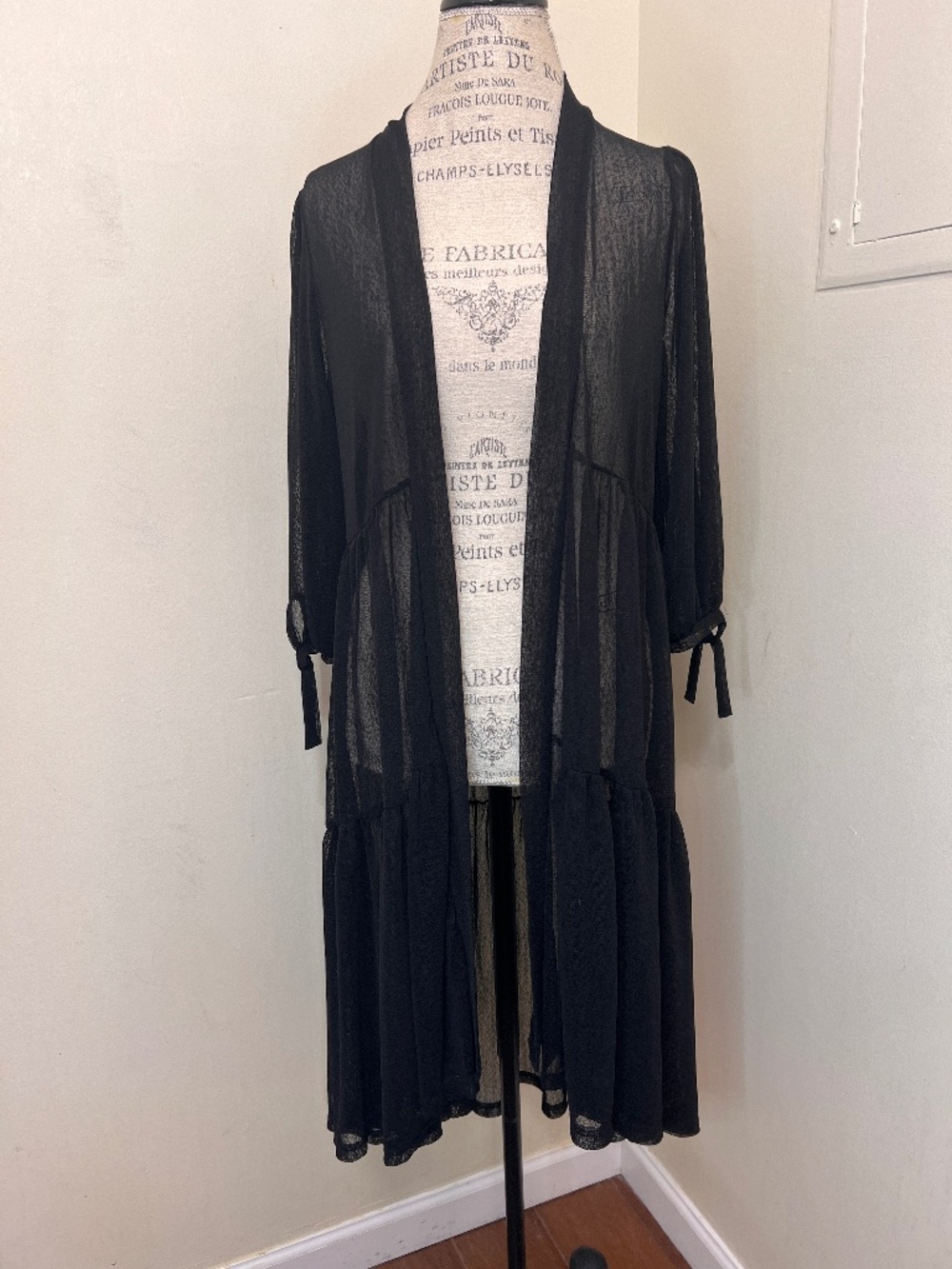 EMBER black lightweight duster cardigan a sheer mesh or chiffon-like fabrication